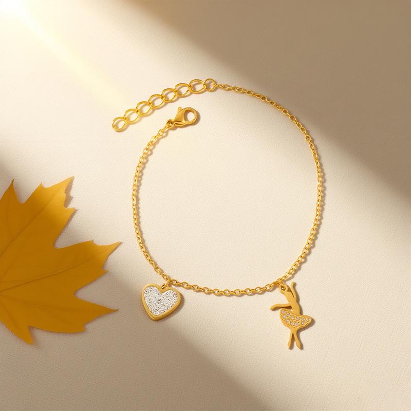 Summer Fashion Simple Peach Heart Jewelry Niche Love Accessories Titanium Steel Diamond Bracelet Women'S Jewelry