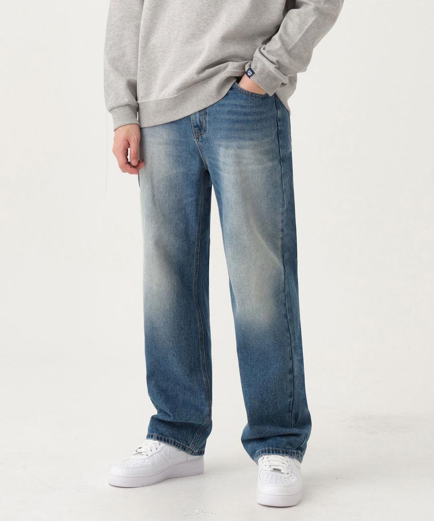 Akeusi Daily Semi-Long Wide Denim Pants (Blue Wash)