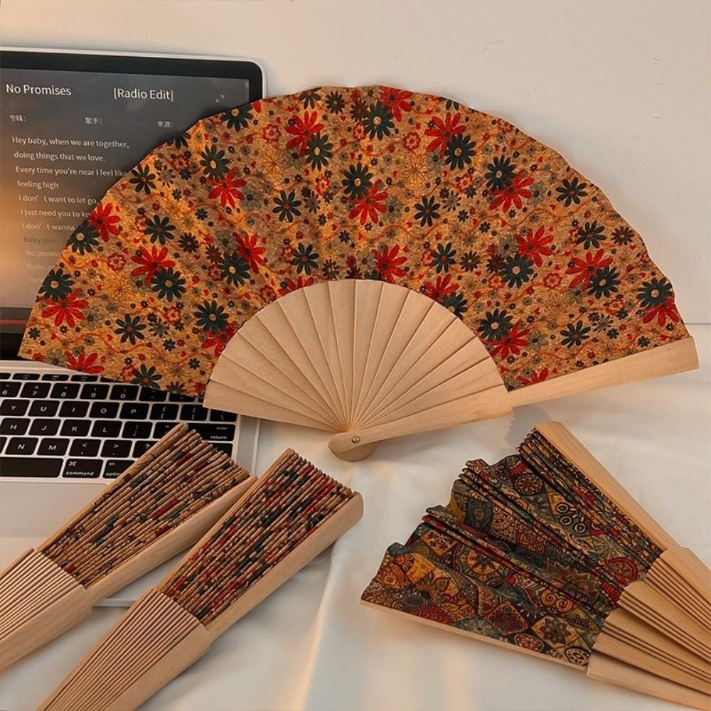 Props Hand Held Fan Bohemian Style Hand Folding Fan Portable Wooden Folding Fan