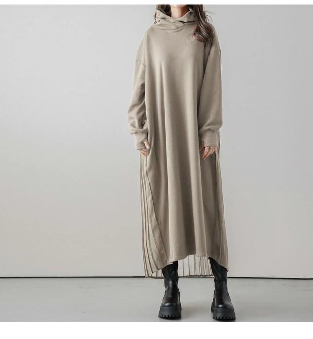 

Новый темперамент леди талия длинные рукава тонкий капюшон свитер плиссированное длинное платье one size fits all абрикосовый