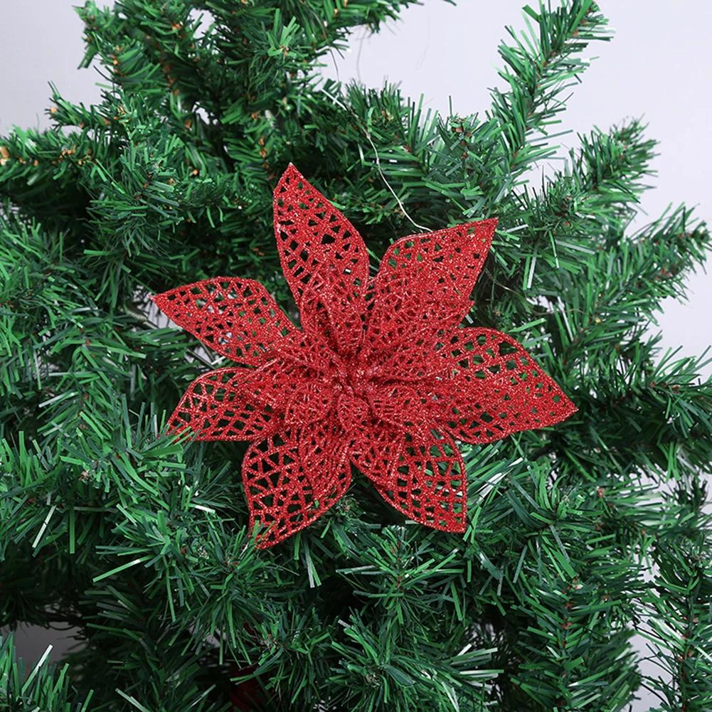 Christmas Flower Artificial Flowers 10PCS Poinsettia Artificial Flower Xmas Tree Ornaments Christmas Decoration