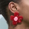 Fashion Acrylic Red Large Flower Stud Earrings for Women Girls Minimalist Cartoon Petal Temperament Earring Zircon Gifts