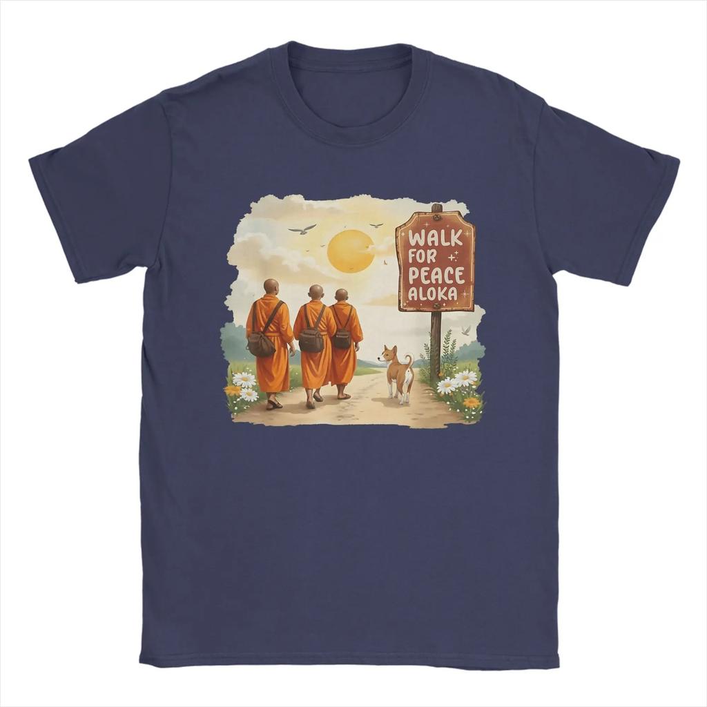 Vintage Retro Walk For Peace Monks With Aloka Dog Tshirt For Unisex Round Collar 100 Cotton T Shirt Short Sleeve Tees Tops