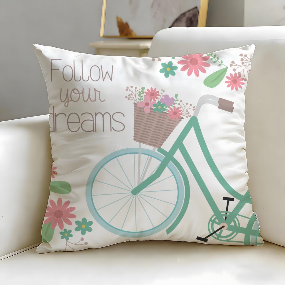 classic theme Country flower bicycle Cushion Cover Soft EasyWash Pillow Case Versatile for Couch Bed Travel and Office