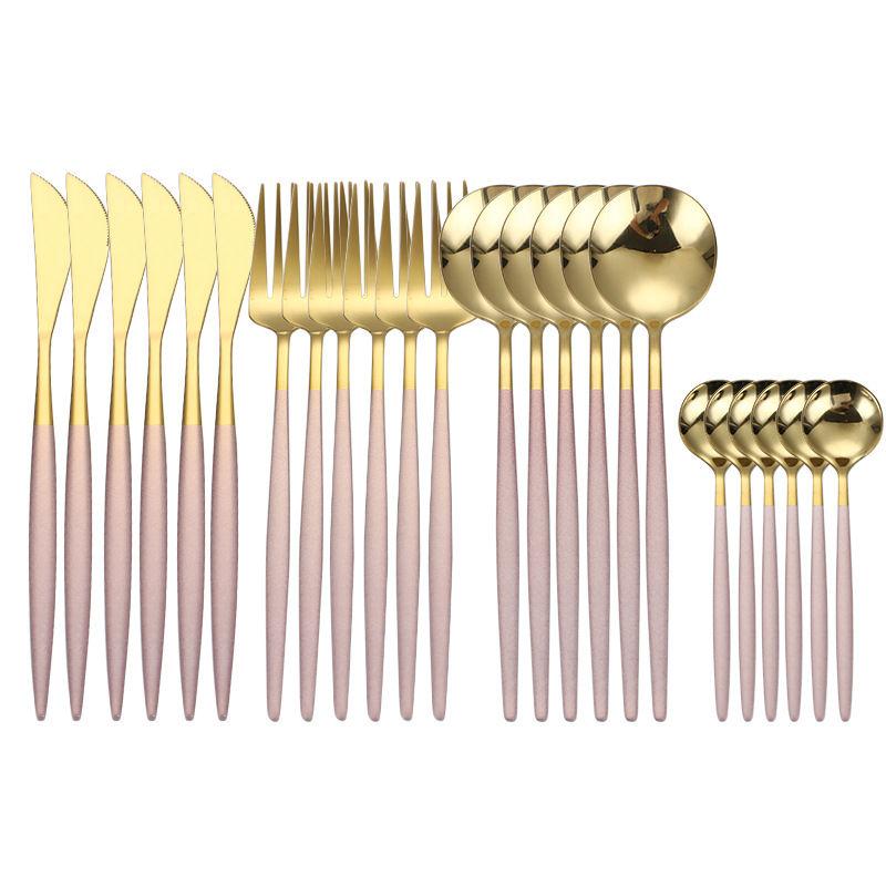 24pcs Black Western Dinnerware Set Stainless Steel Cutlery Set Fork Knife Spoon Tableware Set Flatware Set Silverware Set