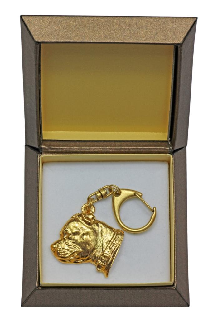 Staffordshire Bull Terrier, Staffy II - Gilded key ring with dog in gift box, handbag decoration, luxury accessory by Art-Dog brand
