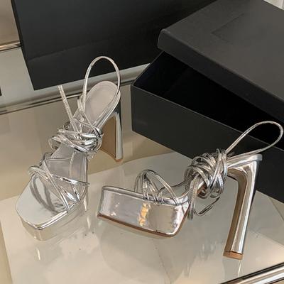 Liyke Model Catwalk Fashion Ankle Corss Strap Platform Sandals Women High Heels Sexy Square Toe Party Pole Dance Chunky Shoes
