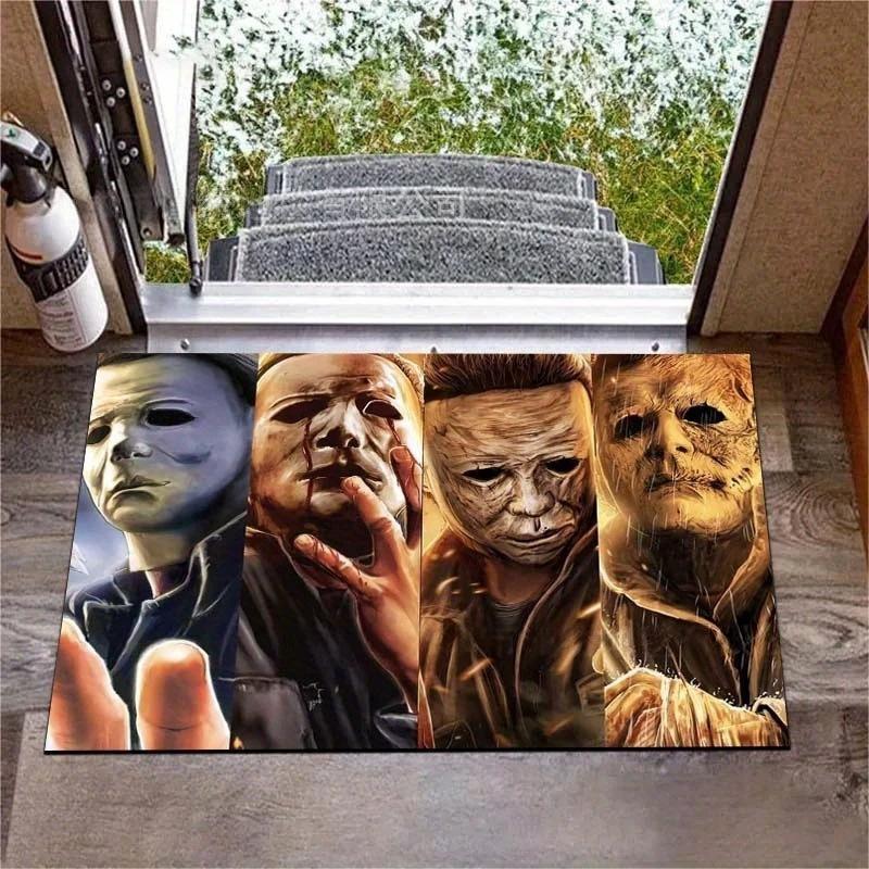 Horror Clown Movie Characters Rug Blood Splatter Pumpkin Print Carpet Mat Non-Slip Home Decoration Indoor Halloween Floor Mats
