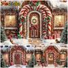 Mocsicka Christmas Candy House Background For Photography Gifts Tree Backdrops Red Bow Wreath Party Decorations Banner Photocall