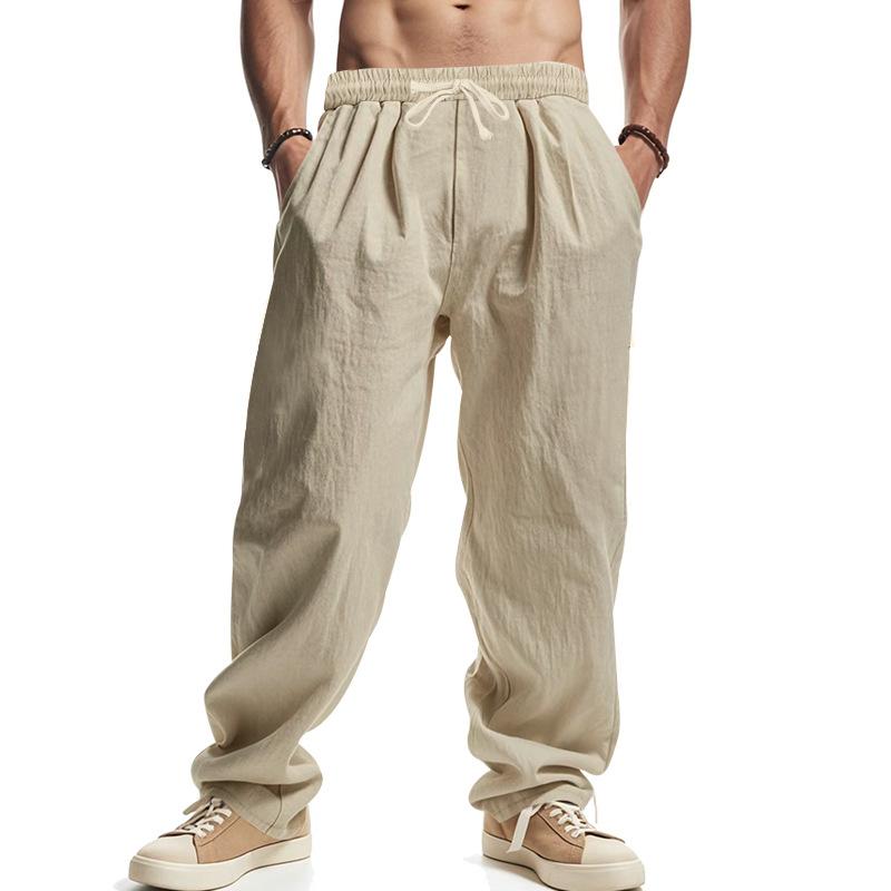 American Hot Sale Men's Loose Casual Linen Hip Hop Beach Sports Wide Leg Pants Men