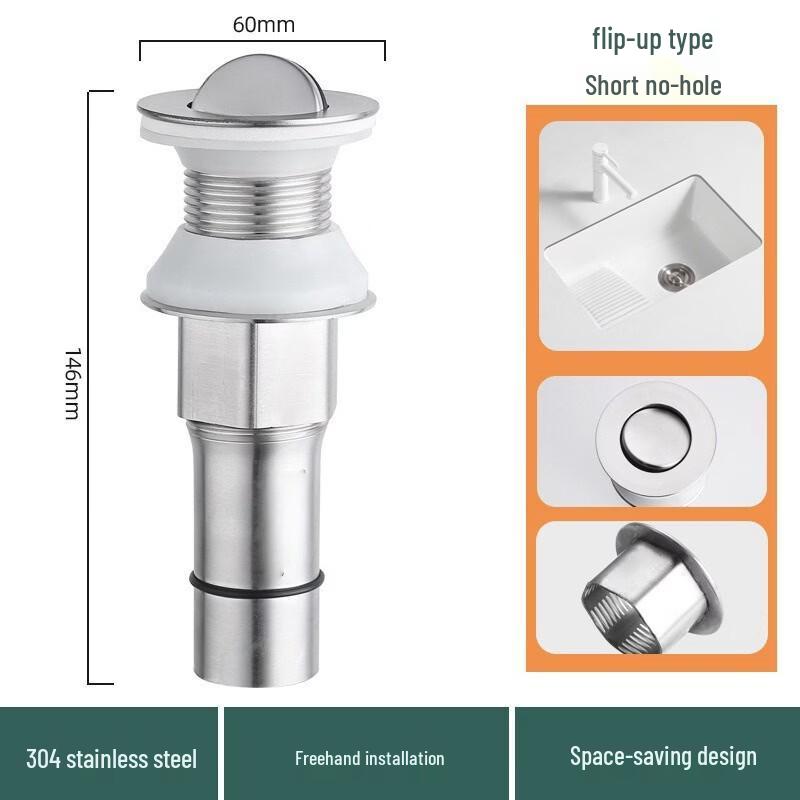 Yuhan 304 Stainless Steel Short Pop-Up Basin Drain with No Overflow