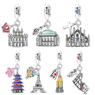New Original Charm Beads Copper Landmark Building Series Dangle For Bracelet Women Girl Fine Diy Jewelry Gift