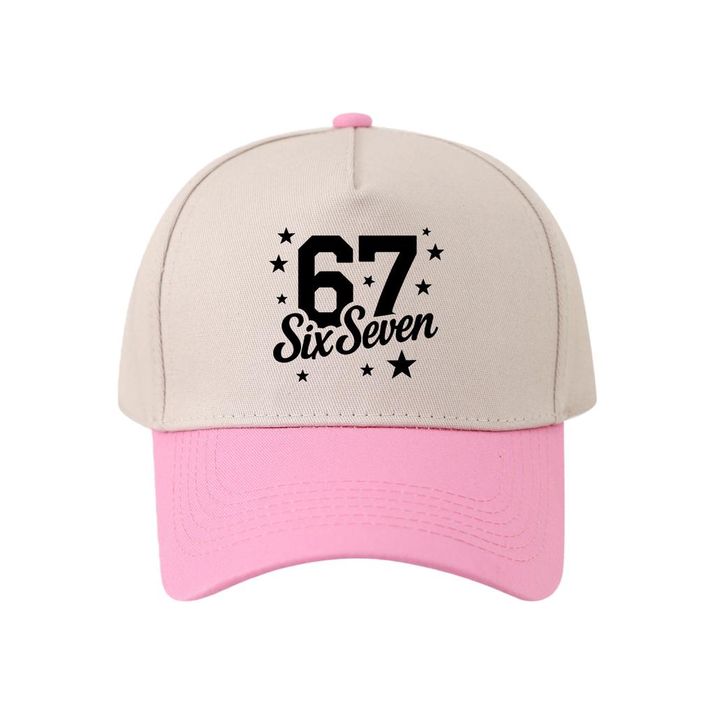 Retro Color Blocked Baseball Cap,Unisex 67 Six Seven   Breathable and Versatile Sun Shading Duckbill Cap