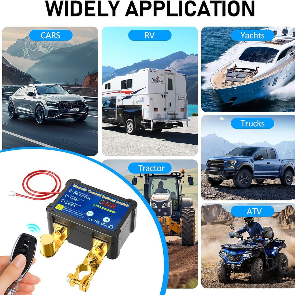 Remote Battery Disconnect Switch 12V, 240A, Upgrade Smart Voltage Car Kill Switch Anti-Theft, Prevent Battery Drain, For Car, Truck, RV