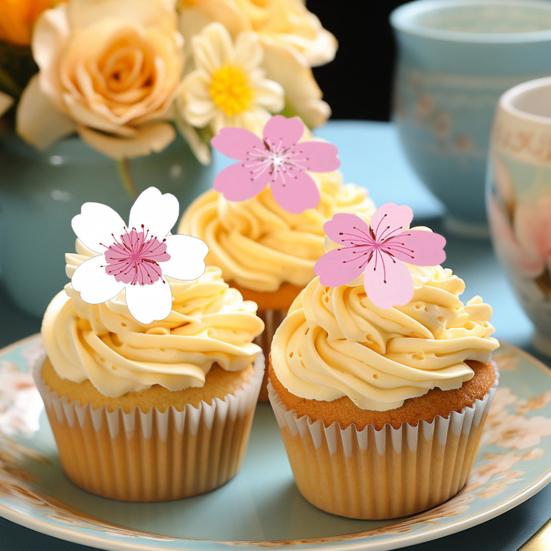 Edible Paper Flower Cake Decorations Cherry Sakura Dessert Cake Toppers Weddings Birthday Party Cake Accessories