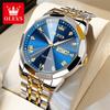 OLEVS 9931 Quartz Watch for Men Solid Stainless Steel Strap Rhombus Design Fashion Business Wristwatch Men's Waterproof Watches
