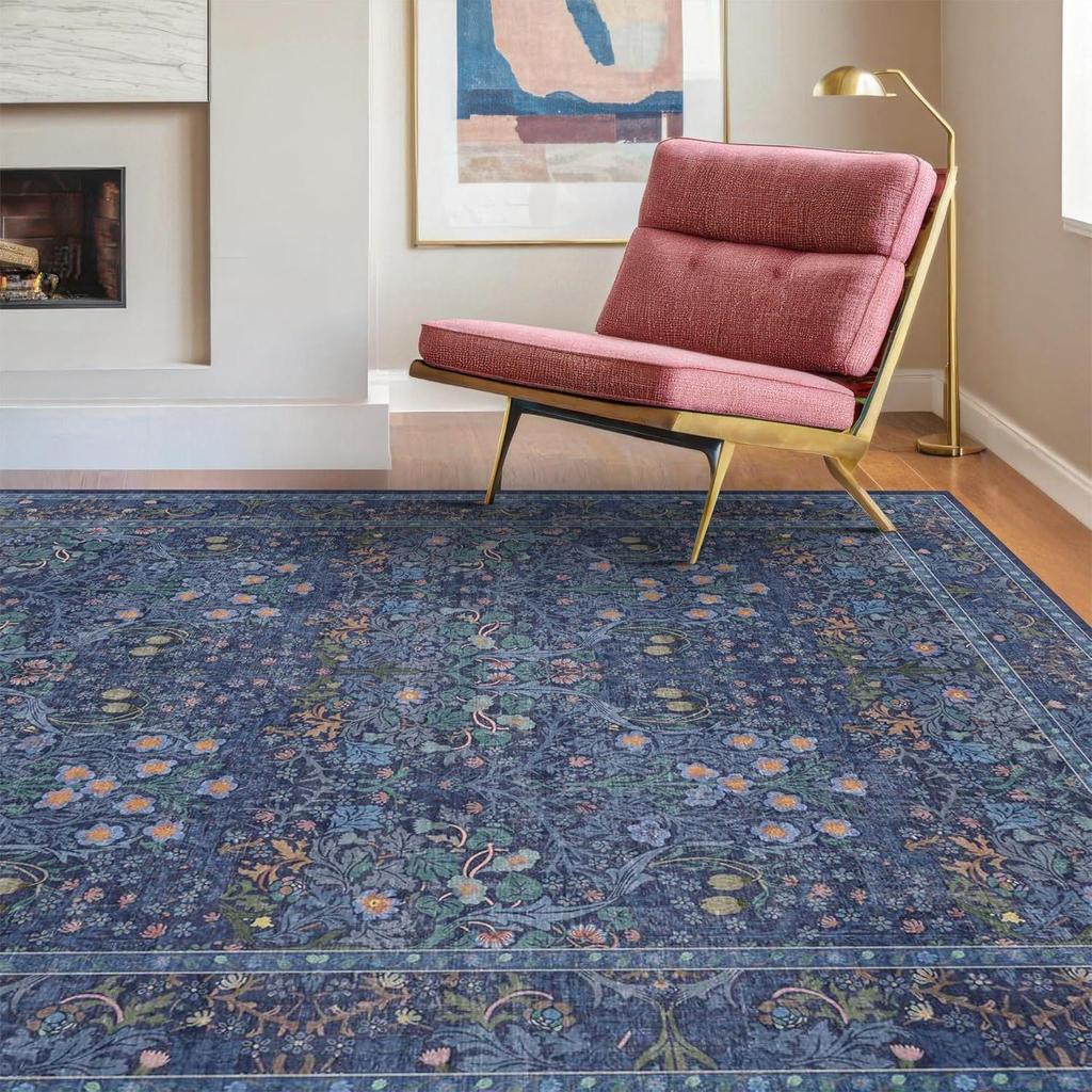 Vintage Modern Elegant Floral Vine Border Pattern Carpet Soft Decorative Mat Rug for Living Room Bedroom Home Decoration Rugs