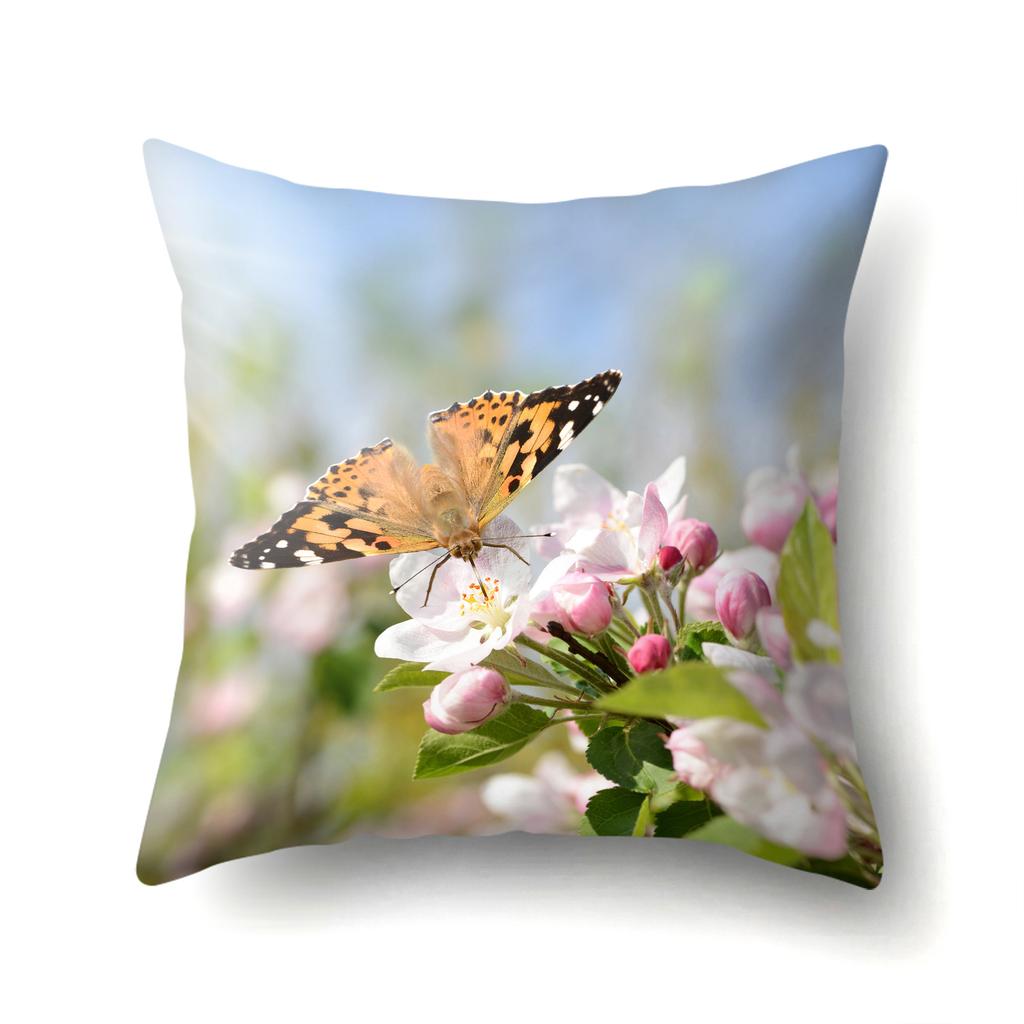 Butterfly Flower Polyester Single-sided Pillow Case Bedside Pillow Case Office Waist Sofa Cushion Case