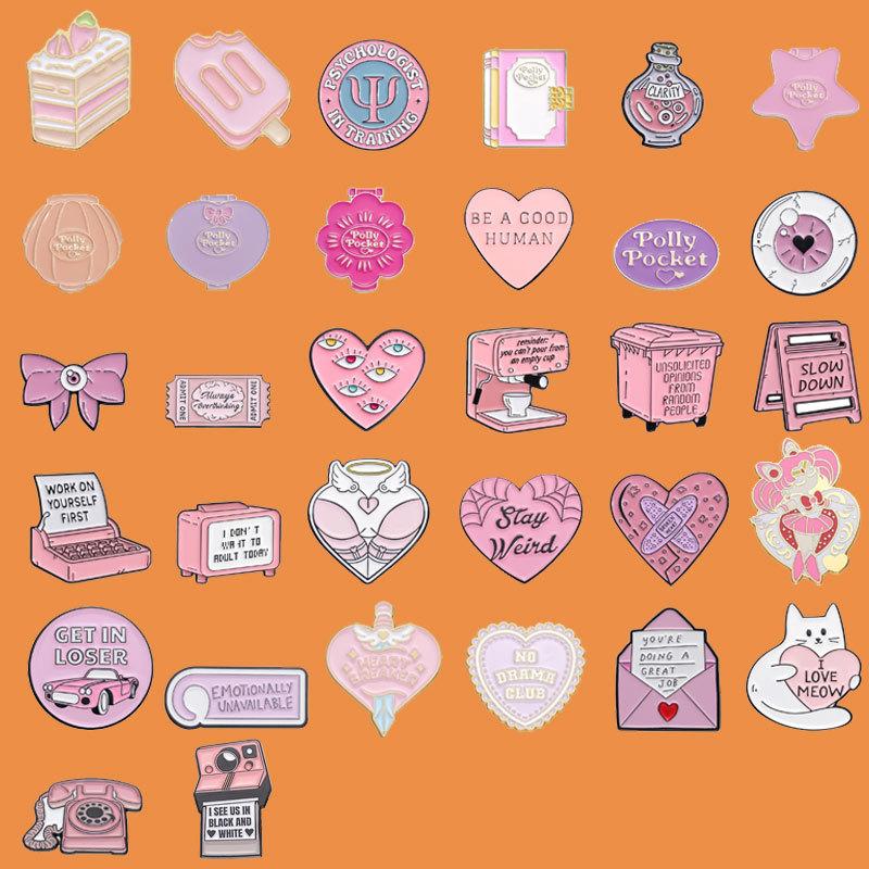 Brooch Cartoon Trendy Collection In Pink With Fun Letter Designs Perfect For Statement Accessories And Gifts