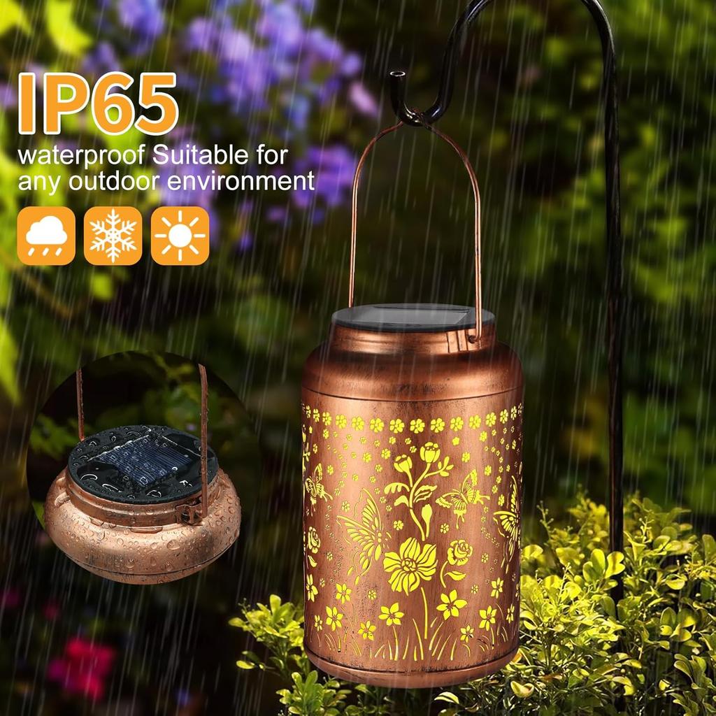 Solar Lantern Outdoor Hanging Lights Christmas Birthday Gifts for Women Mom and Grandma Butterfly Flower Metal Garden Decor Outside Waterproof LED