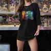 Women's Casual Black Round Neck Short Sleeve T-Shirt with Sporty Print