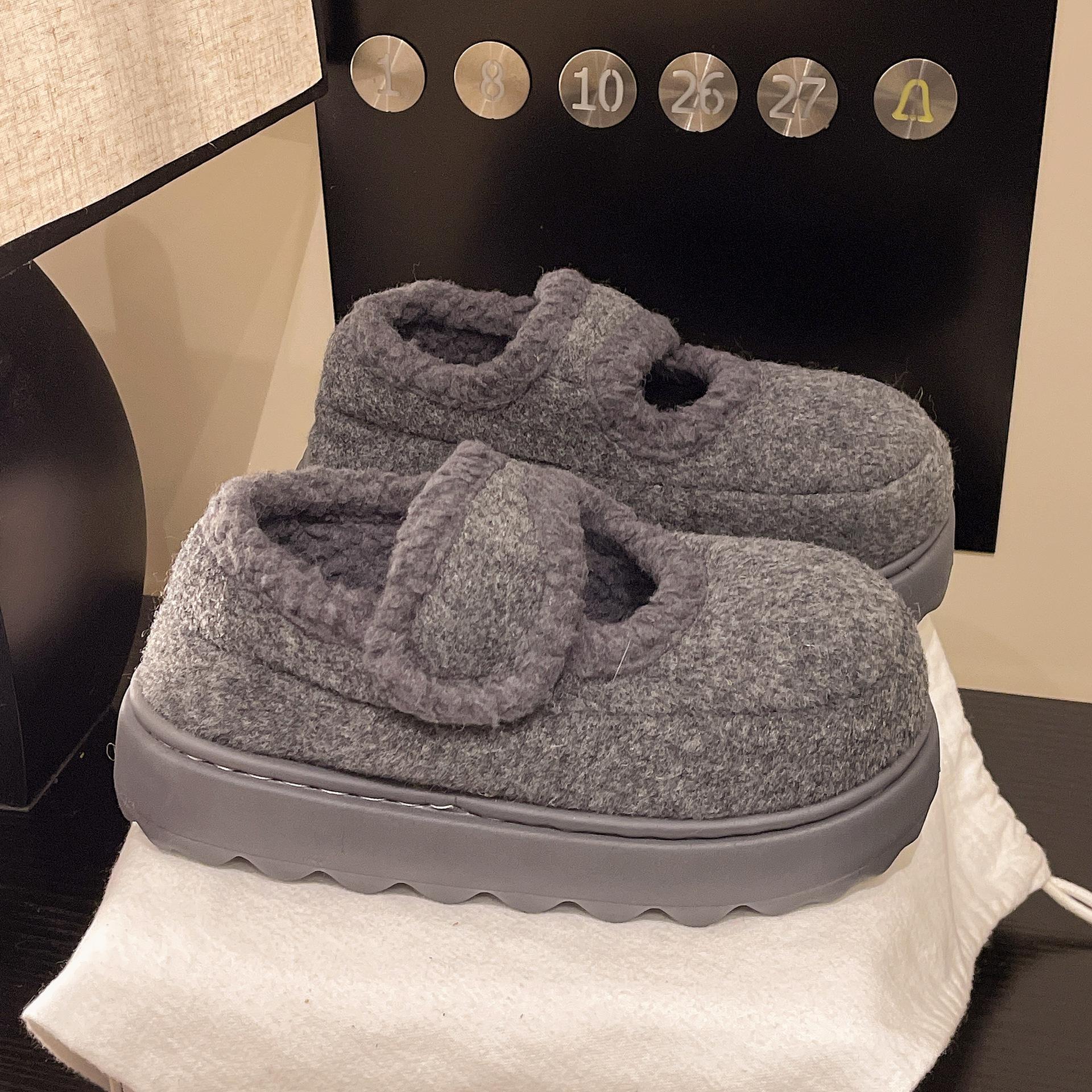 

Мода Comemore Универсальные Ретро Однотонные Хлопковые Туфли на Толстой Подошве для Женщин Зимние Повседневные На Плоской Подошве Теплые Однотонные Меховые Балетки 36-37 серый