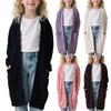 Girls' Fashion Solid-Color Oversized Pocket Knit Cardigan Long Sweater Casual Jacket