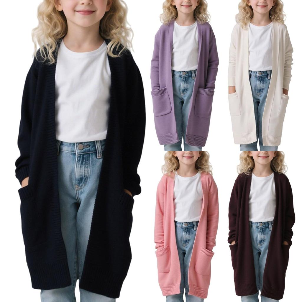Damenmode - Farbiger übergroßer Strickcardigan mit Tasche, langer Pullover, Freizeitjacke