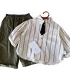 Boys Shirt Autumn New Korean Version Of Children'S Handsome Vertical Strip Tie Long Sleeve Shirt Baby Autumn Clothes