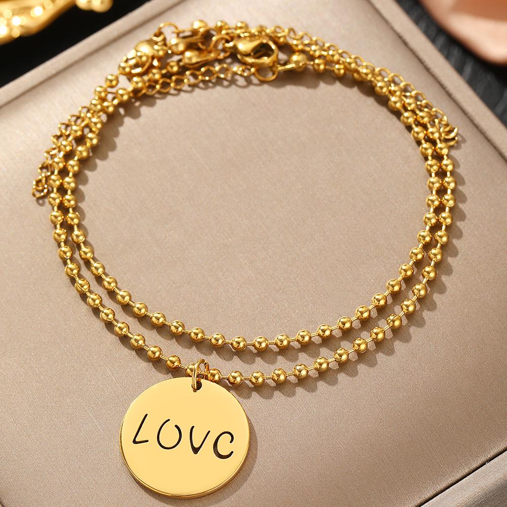 

Stainless Steel Bracelet Fashion Round Beads Openwork Engraved LOVE Design Layer Chain Bracelet For Women Zircon Party Favors