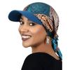 New Satin Paisley Print Hat with Brim Strapped Design Printed Turban Cap Soft Breathable Headscarf Hat Women Fashion Sun Hats