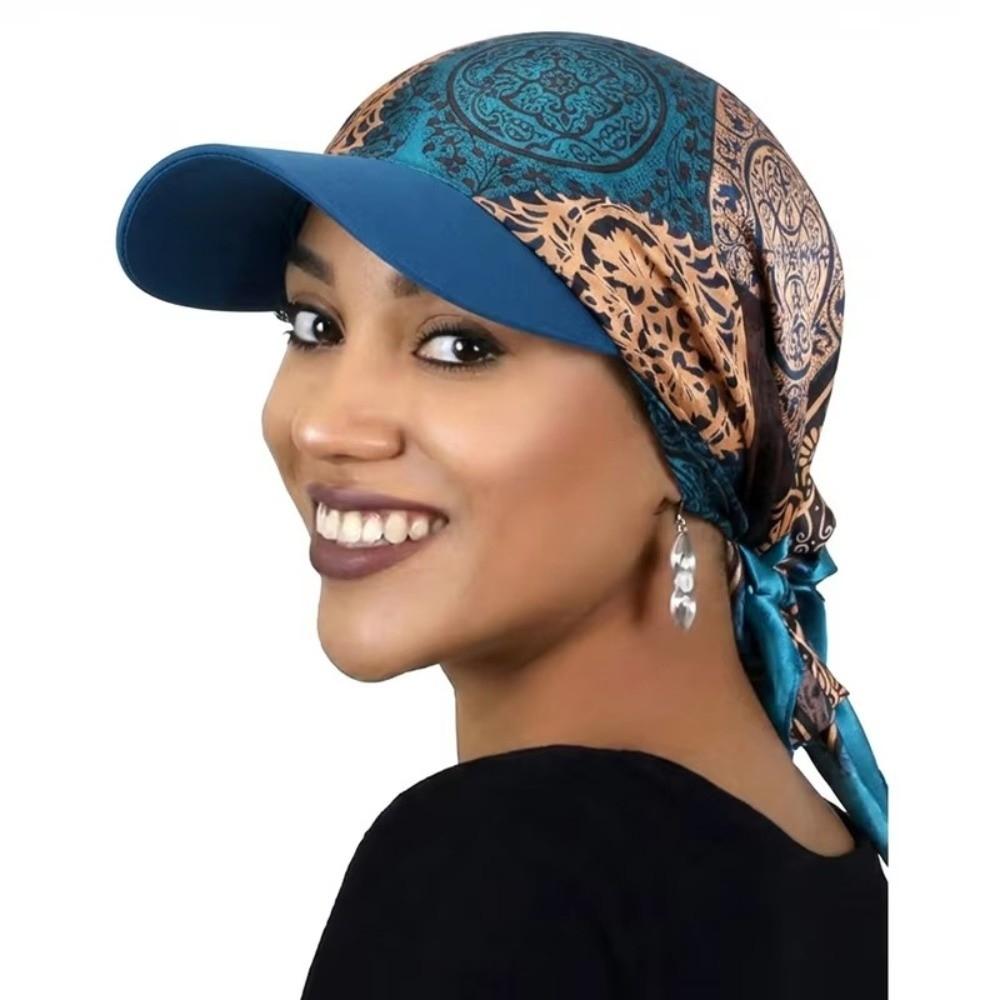 New Satin Paisley Print Hat with Brim Strapped Design Printed Turban Cap Soft Breathable Headscarf Hat Women Fashion Sun Hats