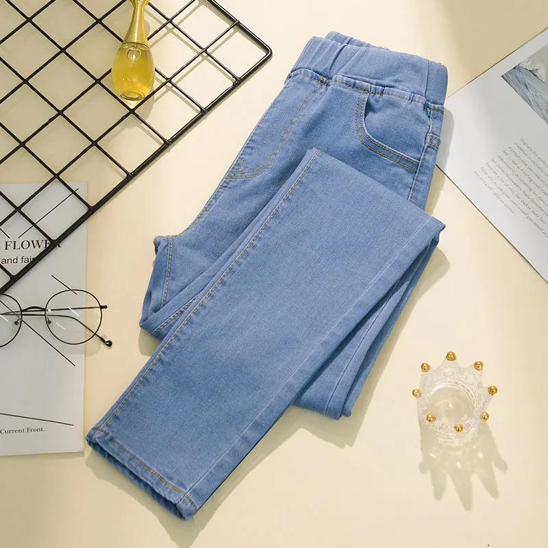 

Женские джинсы женские узкие эластичные базовые синие брюки с высокой талией утягивающие короткие брюки узкие брюки XS синий