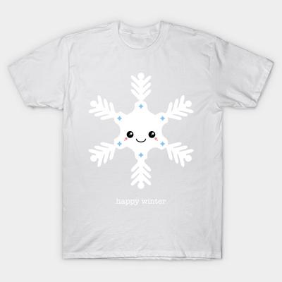 T Shirt Women Happy Winter Kawaii Snowflake Harajuku Print Kawaii Tshirt Summer Short Sleeve Female T-Shirt Top Tee