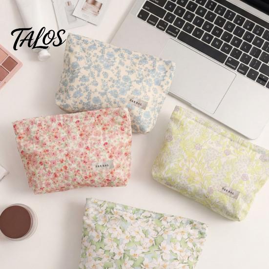 Daily Skincare Organizer Floral Cotton Makeup Bag, Large Capacity Travel Toiletry Bag with Multi Girlfriend Gift Compartments, Cute Cosmetic