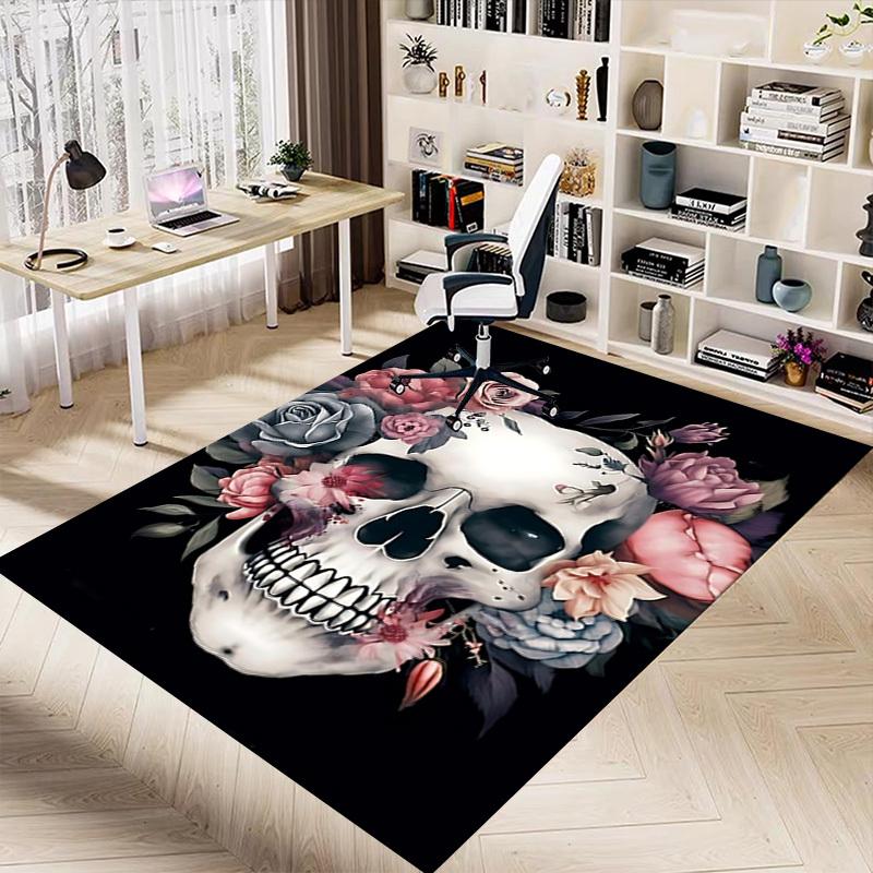 1PC Skull Flowers Carpet Ultra Soft, Thick & Absorbent, Non Slip Machine Washable Mat for Entryway