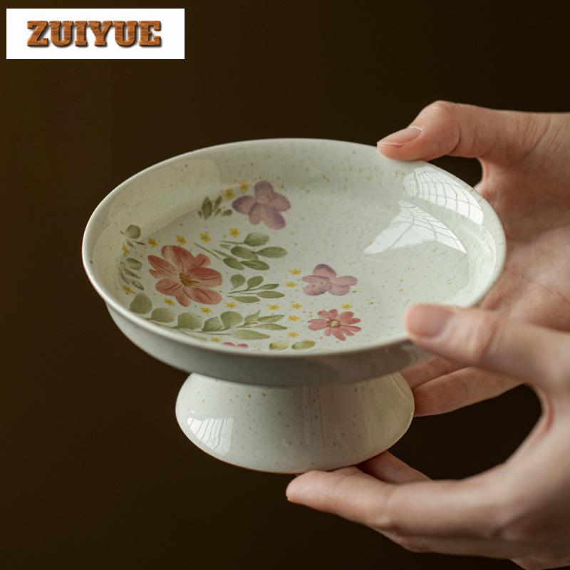 Chinese Style High-foot Tea Snack Fruit Dishes Creative Pastry Plate Household Plates For Food Tea Ceremony Supplies Ornaments