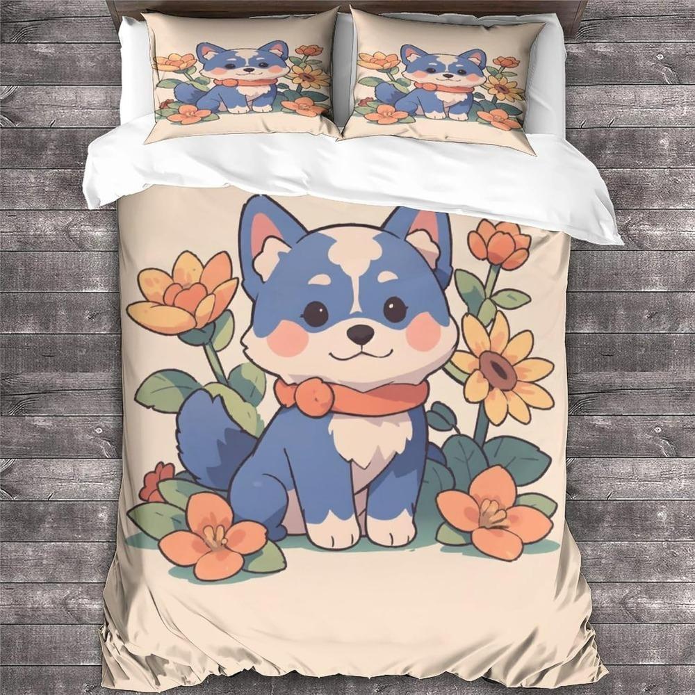 3D Cartoon Animal Dog Duvet Cover Sets, Children'sTeenagers Bed Linen 3-Piece Duvet Covers, Microfibre,Room Decor  Duvet Cover