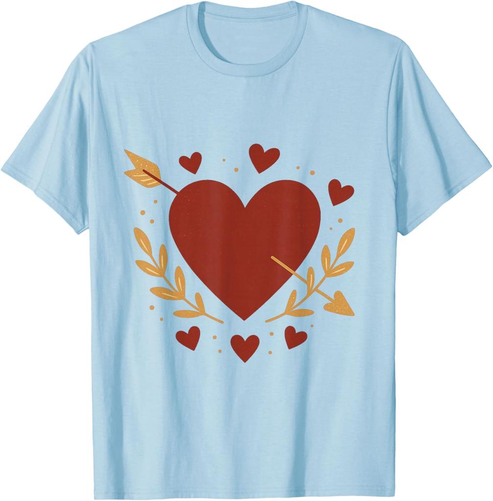 Amorpfeil Herz Muster Lässiges Herren Baumwoll Grafik T-Shirt Tägliches Kurzarm T-Shirt