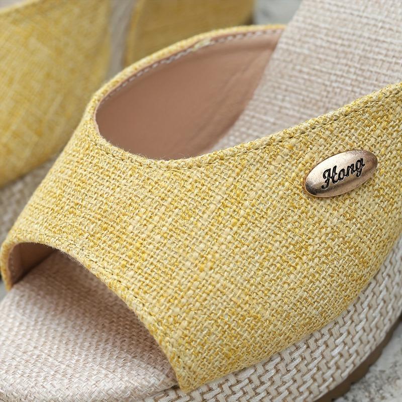 Modische gewebte Keilsandalen für Damen im Frühling und Sommer, Vielseitige Slip-On Schuhe mit dicker Sohle, Schöne Peeptoe-Schuhe mit Schnallenverzierung