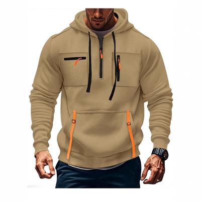 Sudadera con capucha 2025 Sudadera para hombre Bolsillo con cremallera moderno Color sólido simple