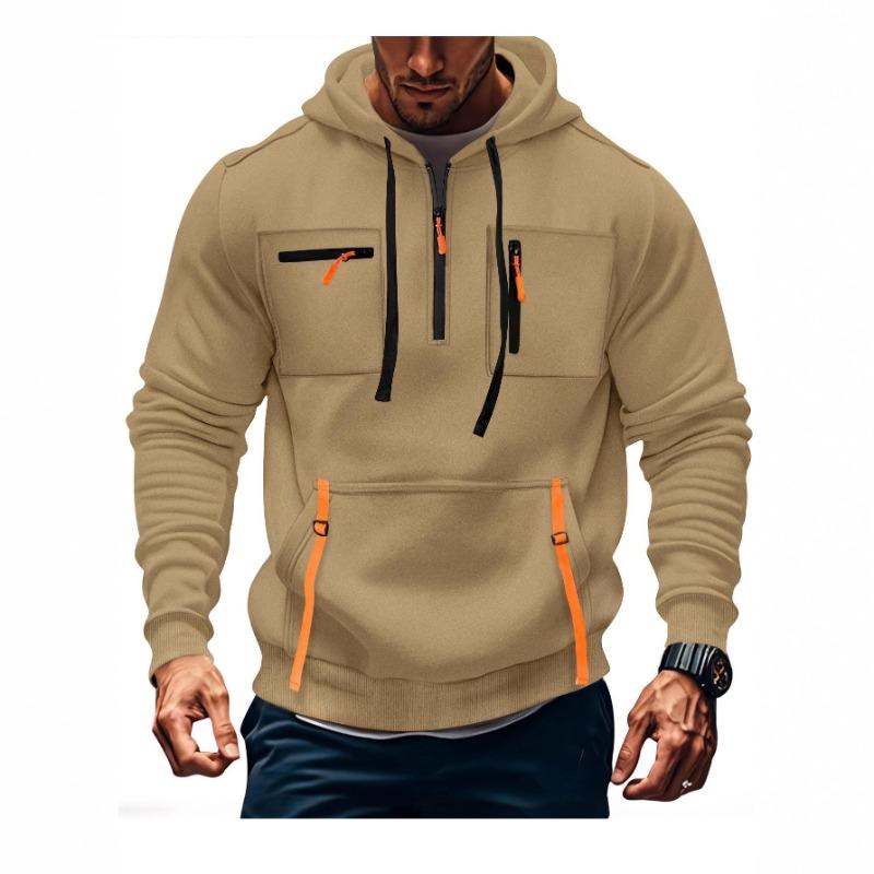 

Худи 2025 Мужской Свитшот Модный Карман на Молнии Простой Однотонный S верблюд