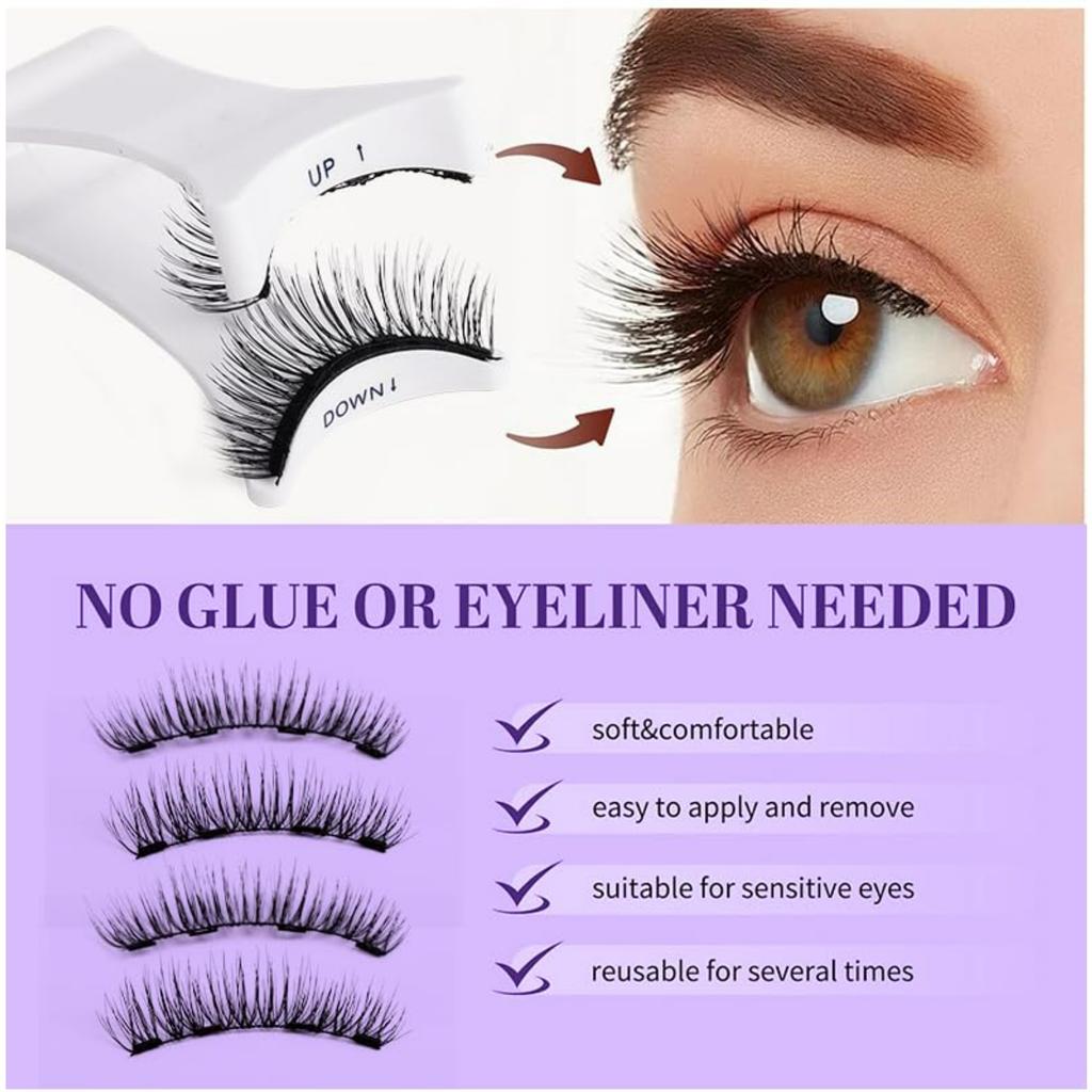 Magnetic Eyelashes with Applicator - No Glue Reusable Natural Look False Lashes, Easy Apply Lash Clusters for Daily Wear