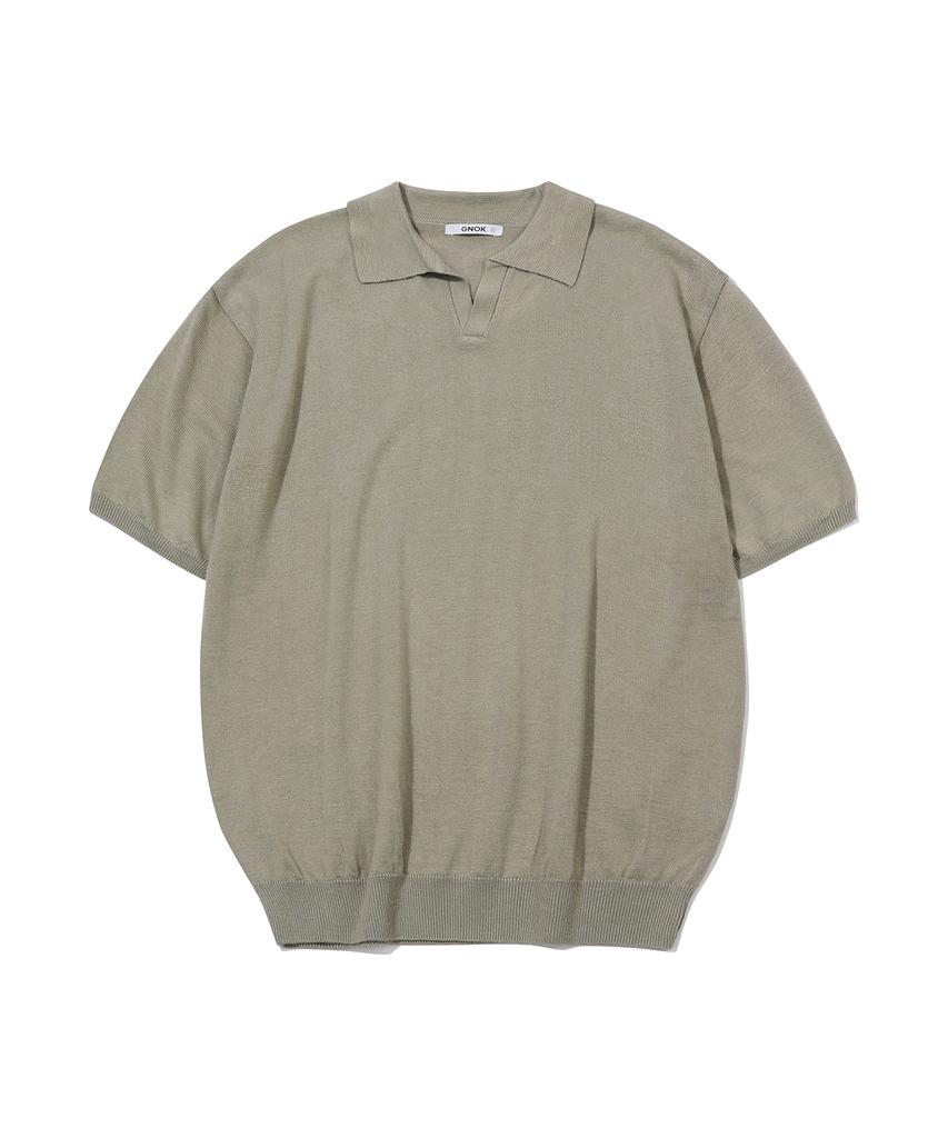 GNOK Silk Collared Short Sleeve Knit [Khaki]