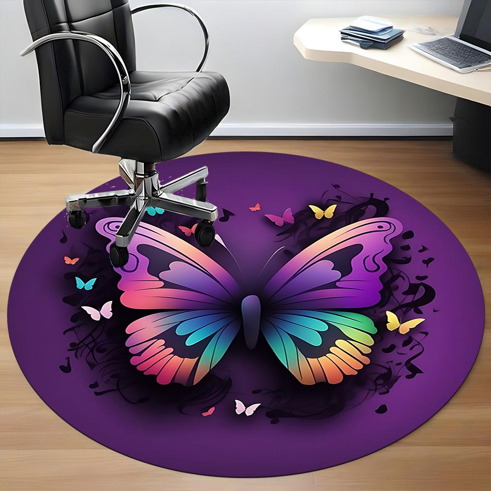 1pc Butterfly Design Chair Carpet for Office, Round Polyester Mat, Indoor Decor for Office, Easycare Fabric, Washable Non-slip Area Carpet