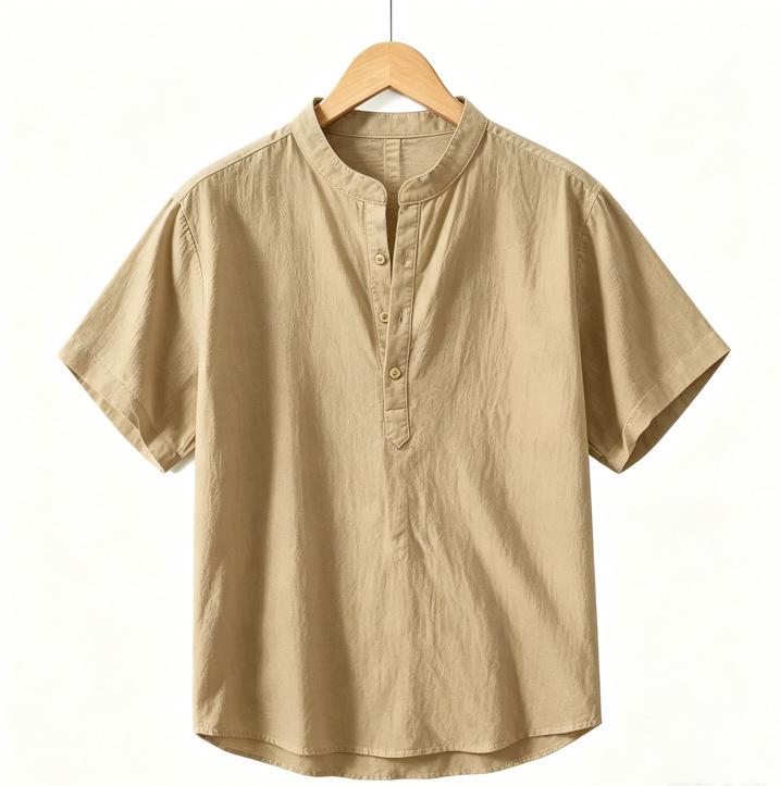 2025 Summer Men's Linen Henley Collar Lightweight Breathable Short-Sleeved Shirt