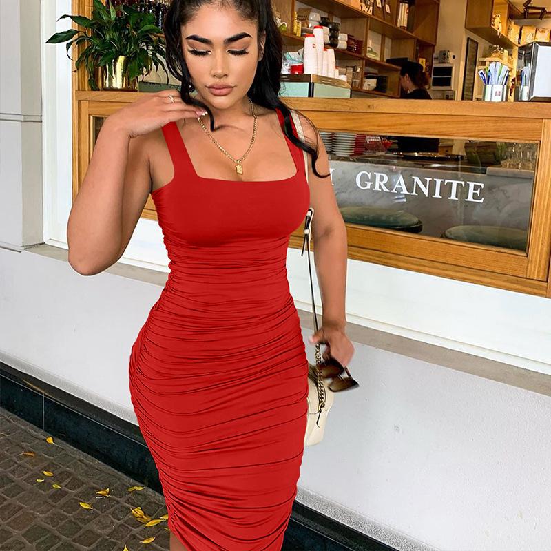 New Sexy Backless Dress Women's Summer European and American High-end Temperament Pleated Skirt Women's Clothing