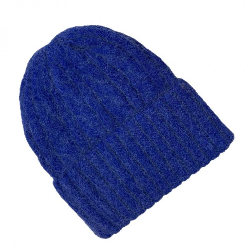 New rabbit fur knitted hat women's solid color twist wool hat winter outdoor warm single-layer ear protection pullover hat