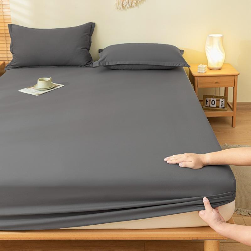Brushed Washed Cotton Fitted Sheet, All Seasons Full Wrap Mattress Protector Cover with Pillowcase, Dustproof Anti-Dirty Bed Linen