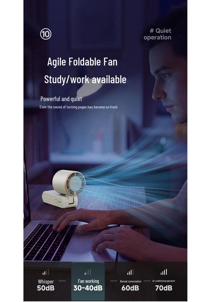 2026 High-Speed USB Rechargeable Mini Handheld Foldable Fan with Digital Display and Lanyard